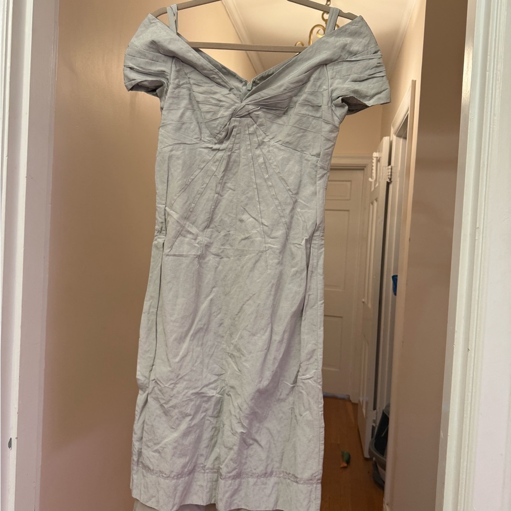 BCBGMaxAzria Light Gray Off-Shoulder Midi Dress